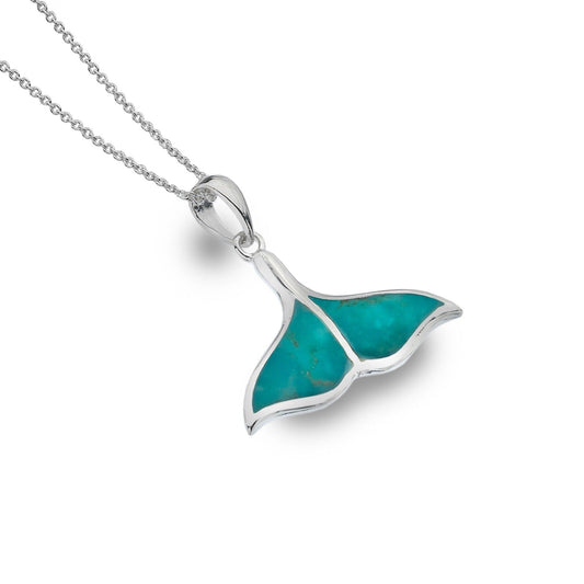 Turquoise Whales Tail Pendant Sterling Silver 925 Real Stone All Chain Lengths