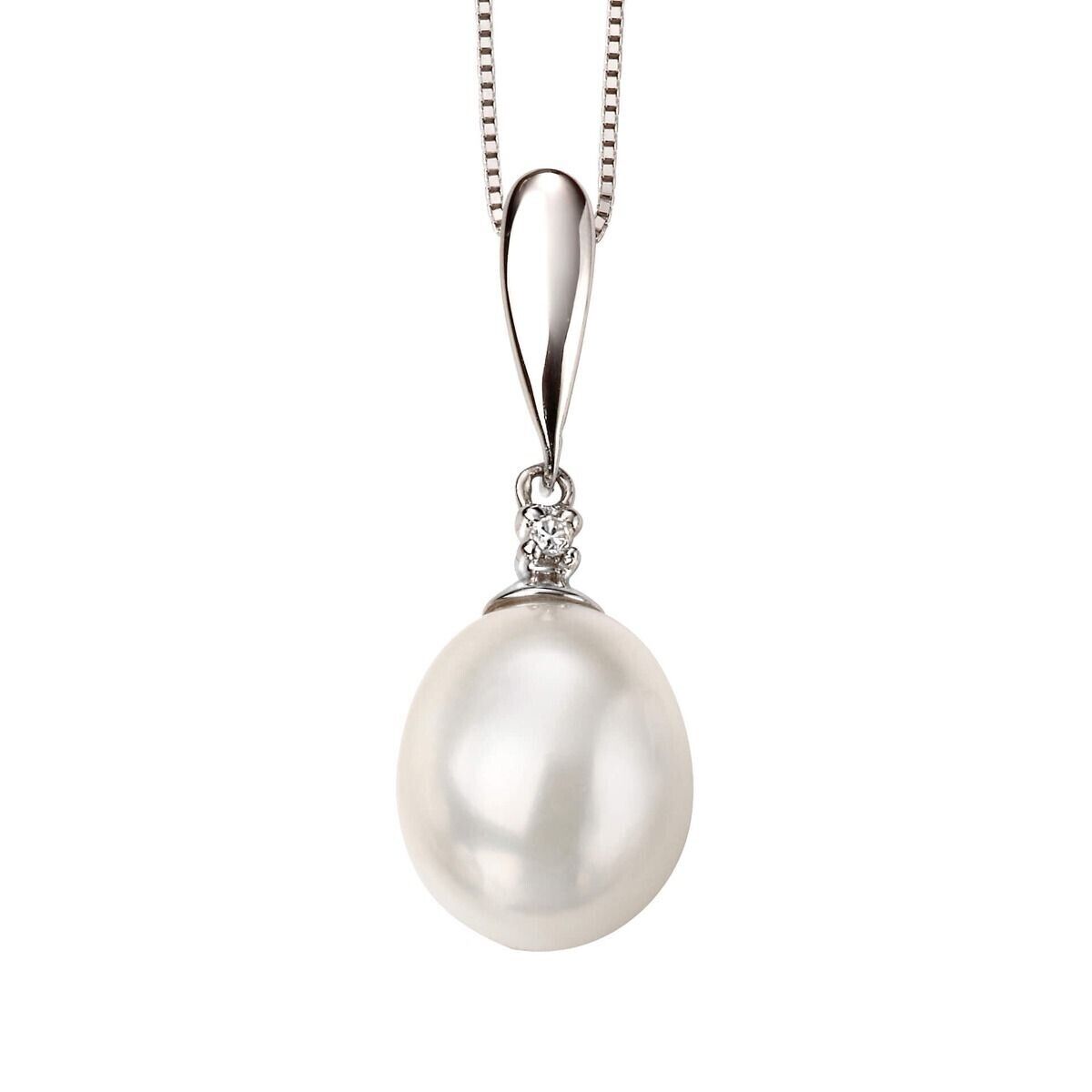 Freshwater Pearl and Diamond Pendant & Earrings White Gold 16 18 or 20" Chain