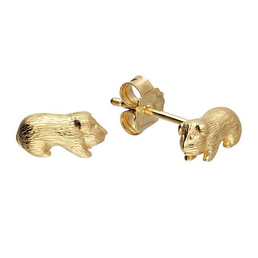 Mini Guinea Pig Stud Earrings 18ct Yellow Gold on Solid .925 Sterling Silver