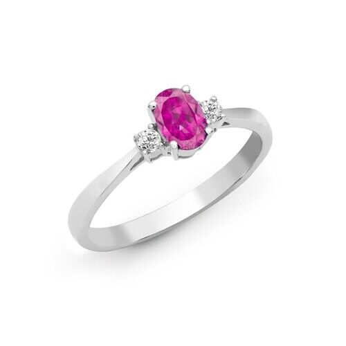 Real Pink Sapphire and Diamond Ring 18ct White Gold Three Stone Trilogy