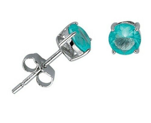 Round Blue Topaz Stud Earrings Solid Sterling Silver 5mm Solitaire 925 Stamp