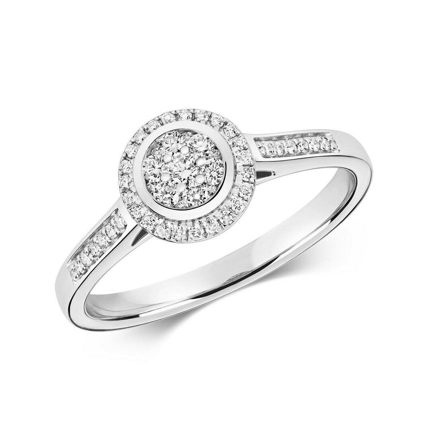 Real Diamond Ring Round Halo Cluster 9ct White Gold Engagement 0.25ctw