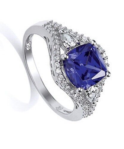 Tanzanite Cushion Ring Real Platinum on Solid Sterling Silver 925 Hallmark