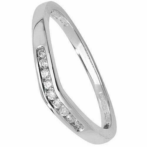 Real Diamond Soft Wishbone Ring Solid White Gold Channel Set Eternity Band