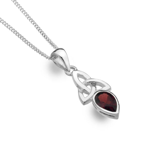 Garnet Pendant Celtic Trinity Sterling Silver 925 Hallmark All Chain Lengths
