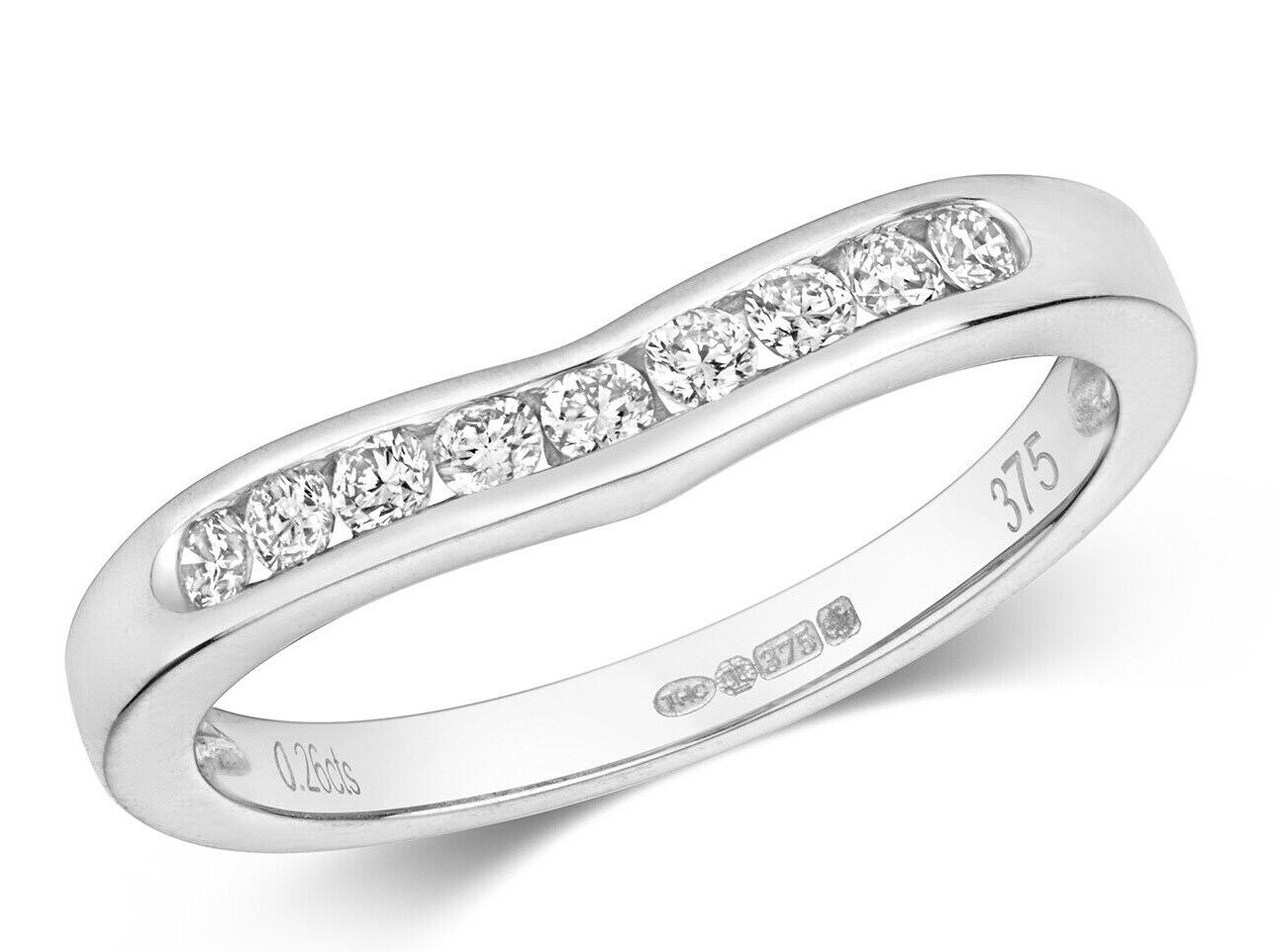 Real Diamond Soft Wishbone Ring 9ct White Gold Anniversary Eternity Band 0.25ctw