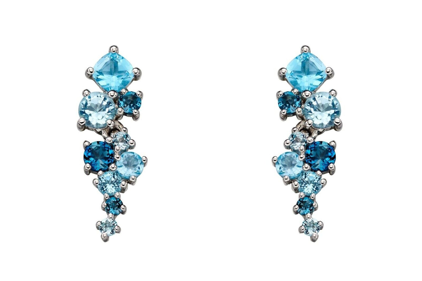 Mixed Blue Topaz Pendant and Earrings Set Solid White Gold 16, 18, or 20"Chain