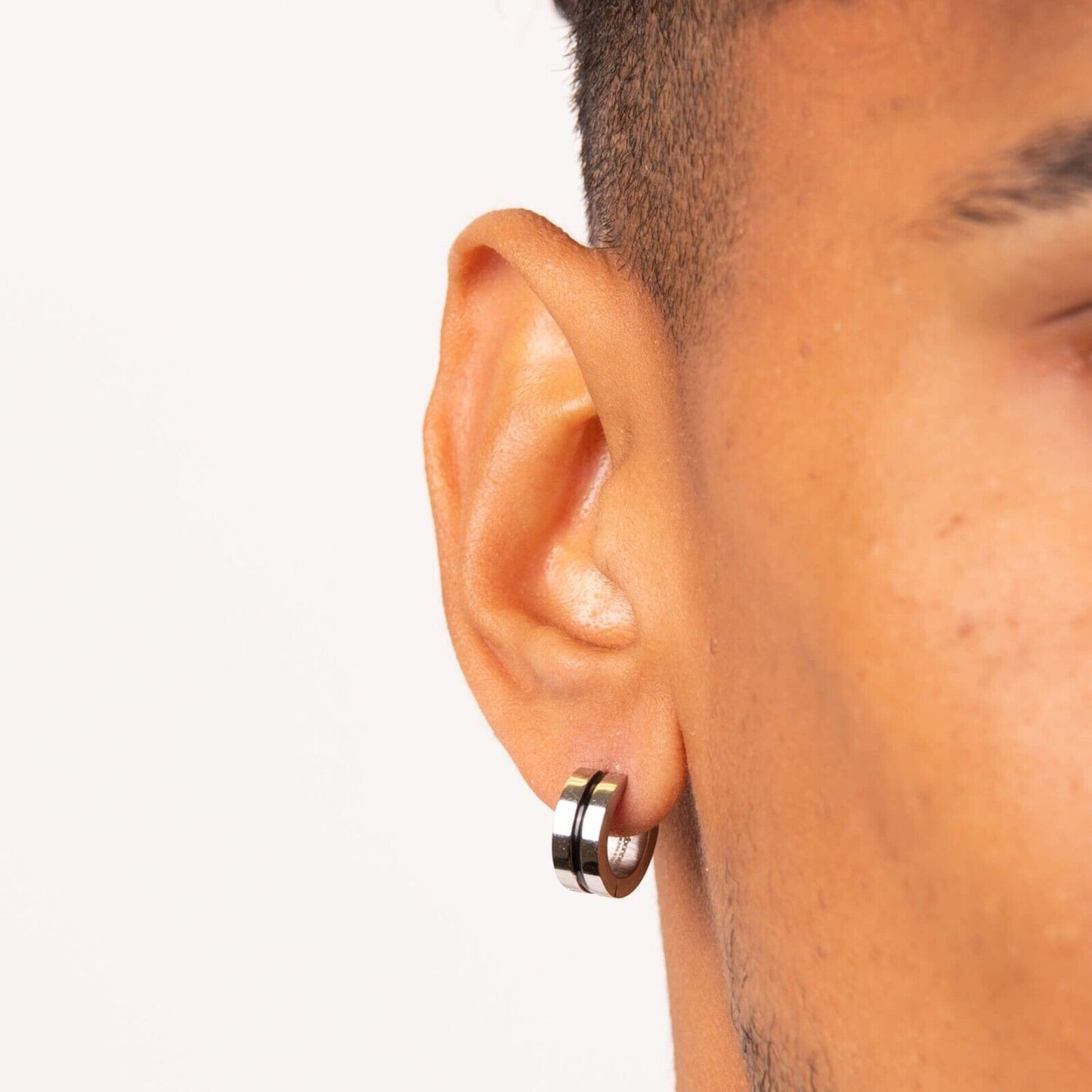 Fred Bennett Black Enamel Stripe Hoop Earrings E6397