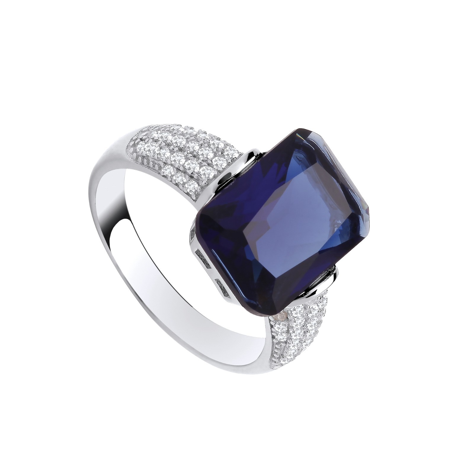 Sterling Silver Sapphire Emerald Cut  Ring Size J - Q British Made 925 Hallmark