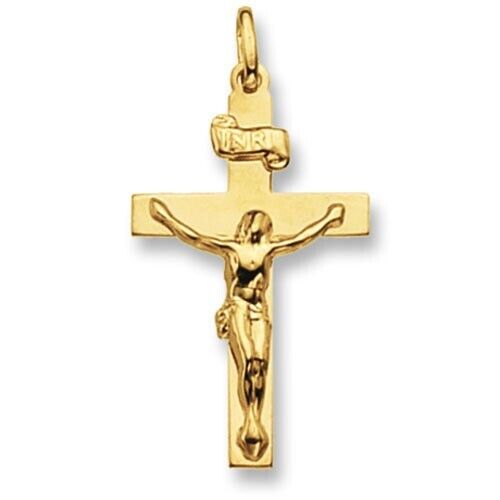 9ct Yellow Gold Crucifix Cross Pendant Medium 33 x 19mm Christening Communion