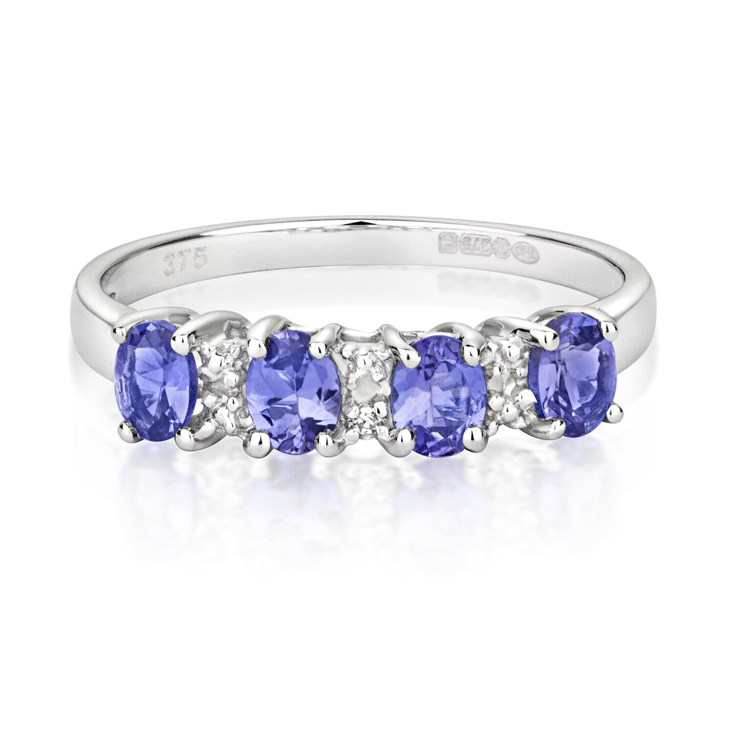 Tanzanite and Diamond Eternity Ring Solid 9ct White Gold Genuine Stones Size J-Q