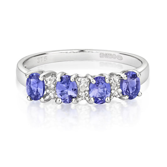 Tanzanite and Diamond Eternity Ring Solid 9ct White Gold Genuine Stones Size J-Q