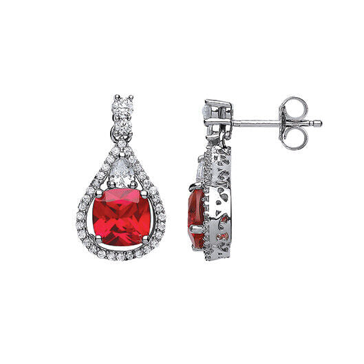 Opulent Ruby Drop Earrings Solid Sterling Silver Rhodium Plated 925 Hallmark