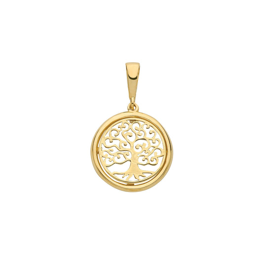 Gold Tree of Life Round Pendant Yellow Gold 20mm x 13m British Made