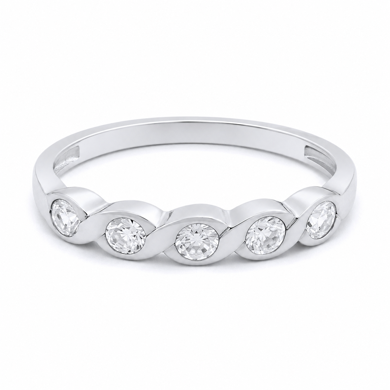 Sterling Silver Five Stone Eternity Band Ring 925 Hallmark