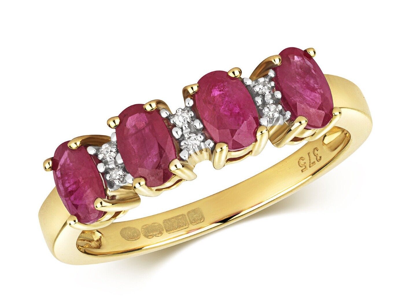 Real Ruby and Diamond Eternity Anniversary Ring Solid Yellow Gold Band