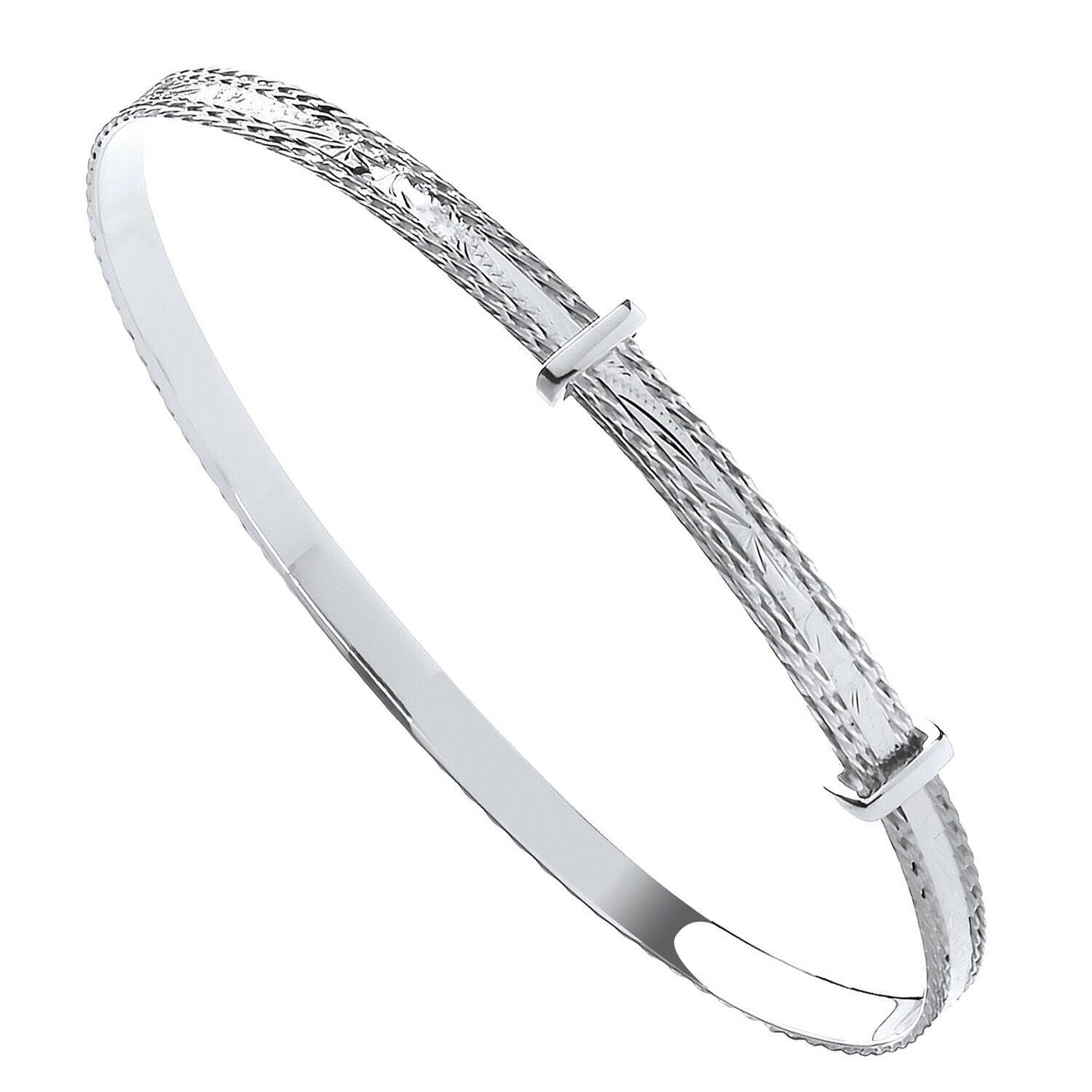 Silver 4mm Expandable Diamond Cut Oval Bangle