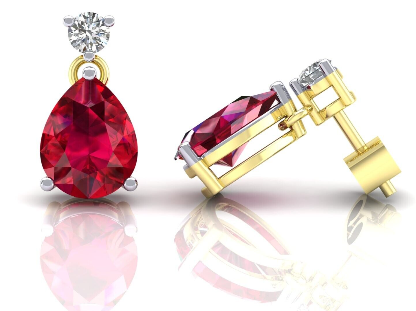 Ruby Pear Drop Earrings Solid 9ct Yellow Gold Fully Hallmarked