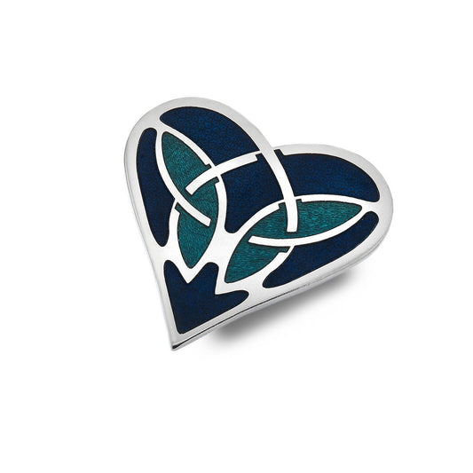 Blue Celtic Heart Brooch Silver Plated Brand New Gift Packaging