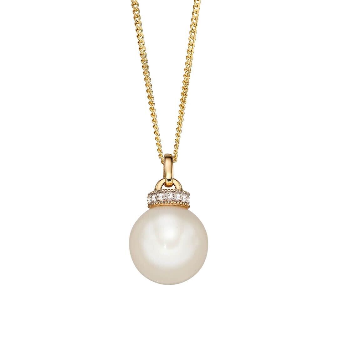 Freshwater Pearl & Diamond Pendant & Earrings In Yellow Gold 16 18 or 20" Chain