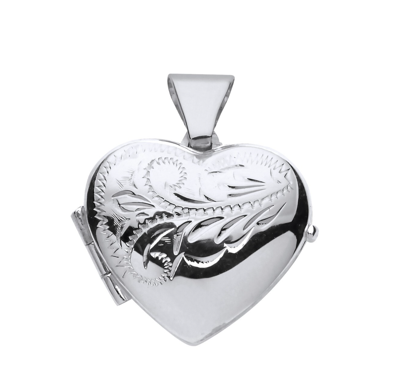Half Engraved Heart Locket Solid Sterling Silver 925 Hallmark 15mm
