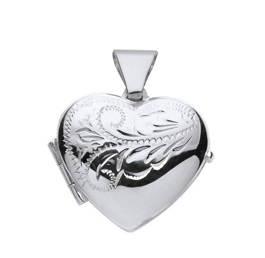 Half Engraved Heart Locket Solid Sterling Silver 925 Hallmark 15mm
