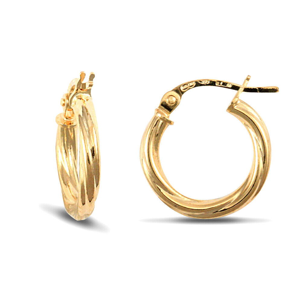 9ct Yellow Gold Twist Style Hoop Earrings British Made Hallmarked 20mm