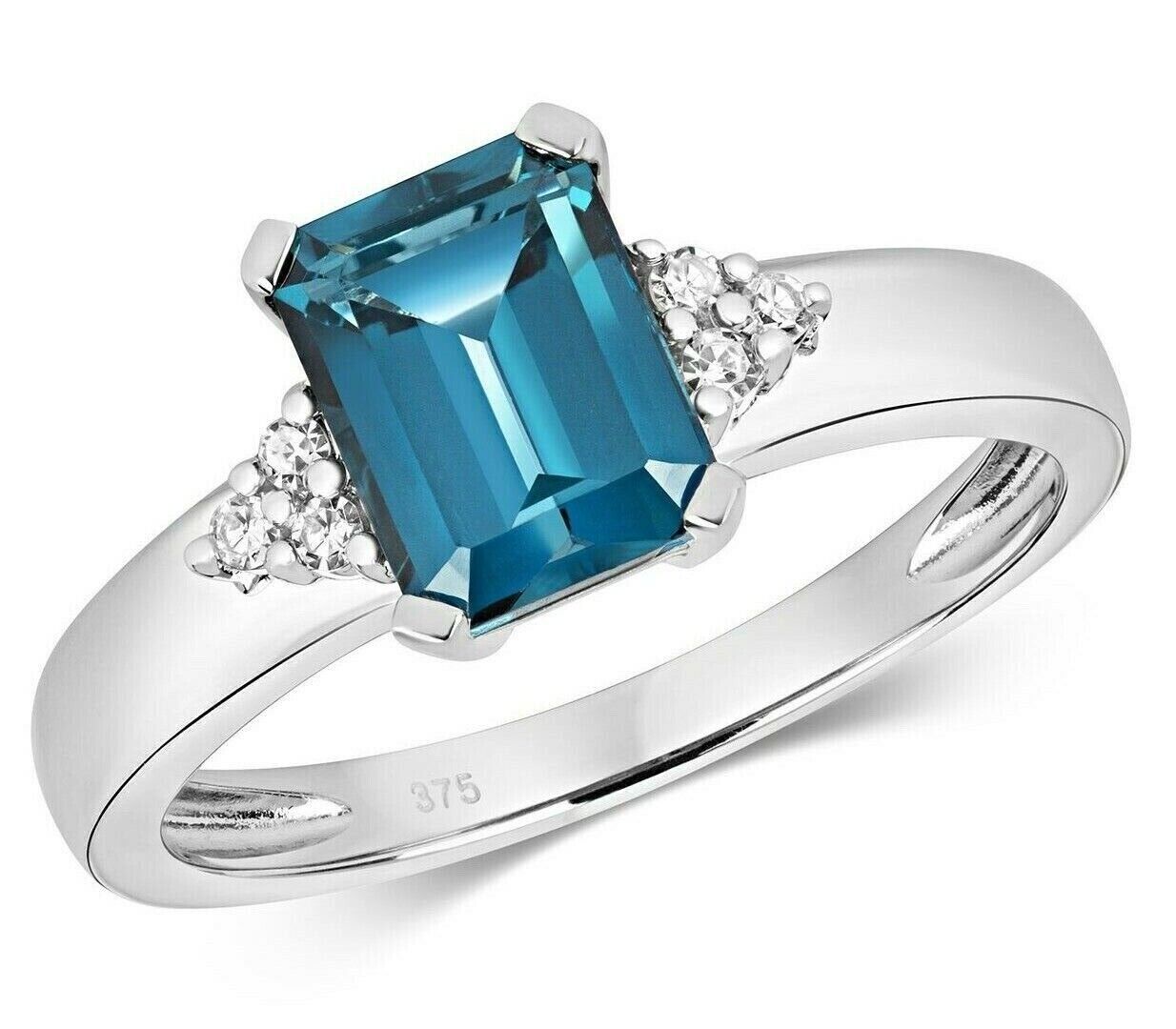 Real London Blue Topaz and Diamond Ring Solid White Gold Solitaire Size JKLMNOPQ