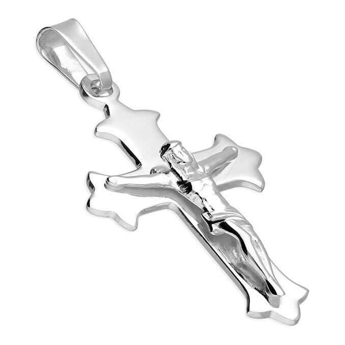 Large Fancy Crucifix Pendant Cross Pendant Sterling Silver Cross 48 x 26mm