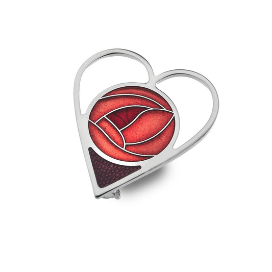 Mackintosh Rose Heart Brooch Red Silver Plated Brand New Gift Packaging