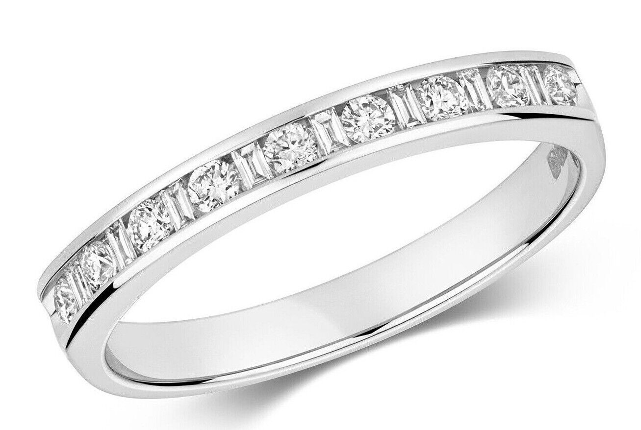 Real Diamond Eternity Ring 9ct White Gold Round Brilliant and Baguette Diamonds