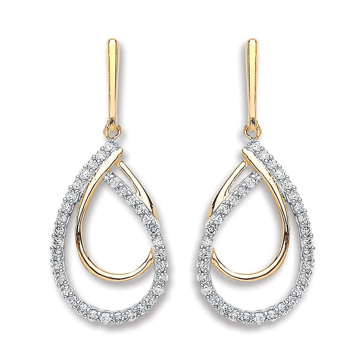 9ct Yellow Gold Pear Drop 0.20ct Diamond Earrings 23mm Length Hallmarked