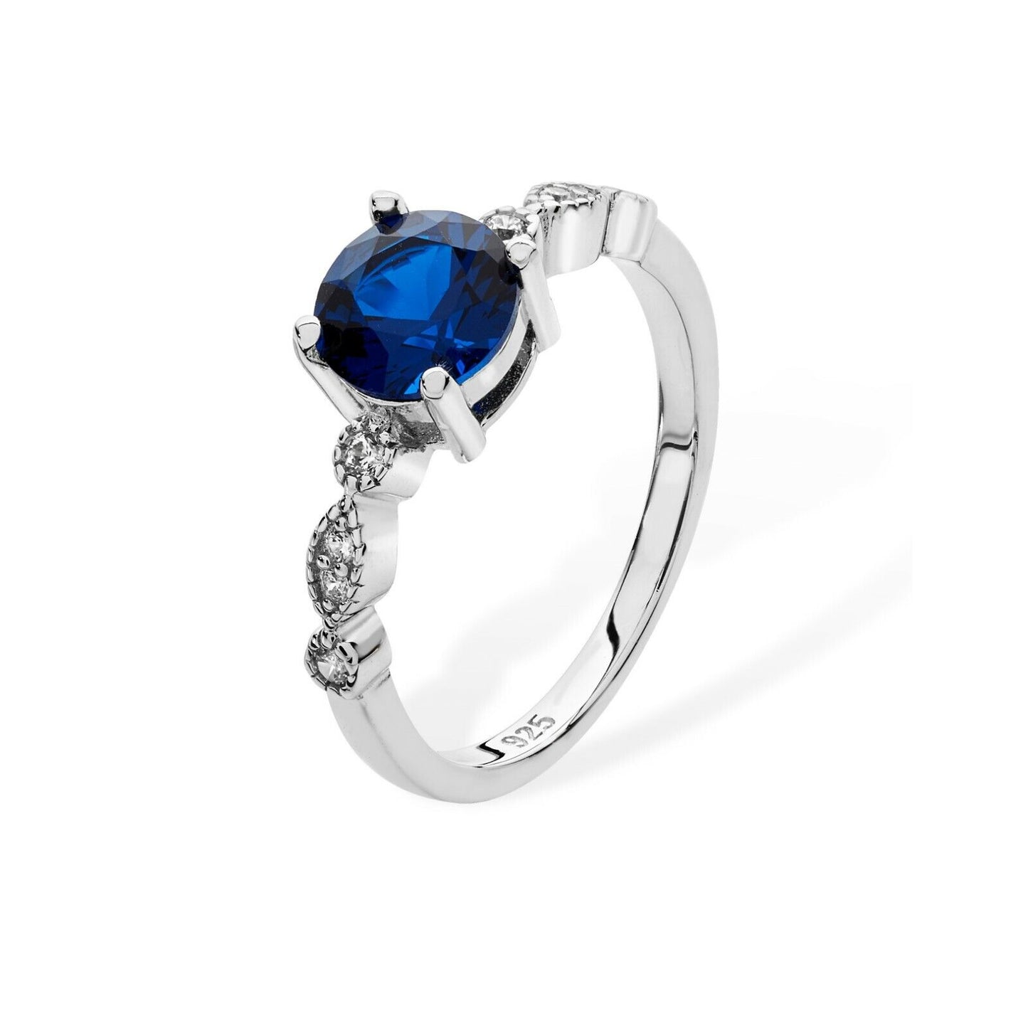 Sapphire Solitaire Ring 925 Hallmark Rhodium Finish Size J - R British Made