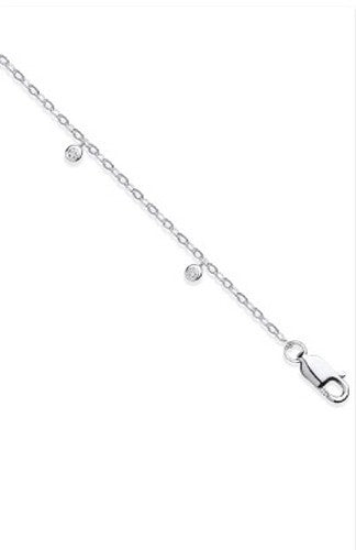 9ct White Gold Rub-Over 0.10ctw Diamond Bracelet Made in London