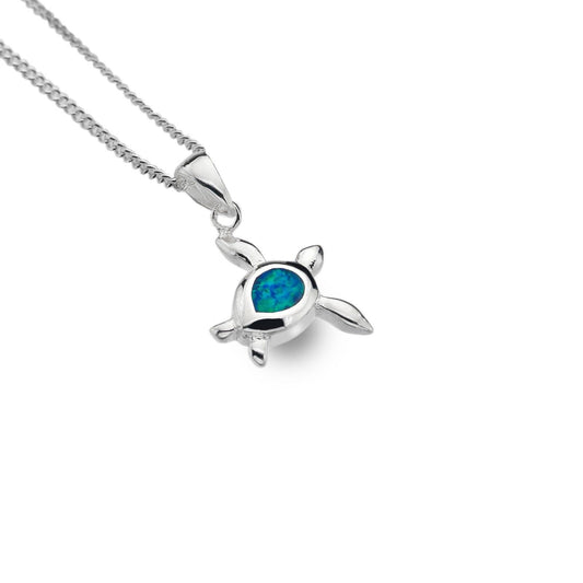 Blue Opal Turtle Pendant Sterling Silver 925 Hallmarked All Chain Lengths