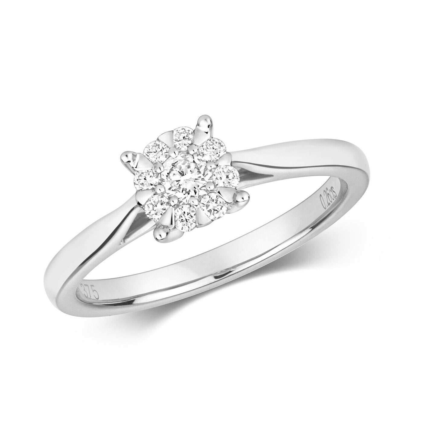 Real Diamond Engagement Ring 9ct White Gold Brilliant Set Solitaire Size J-Q