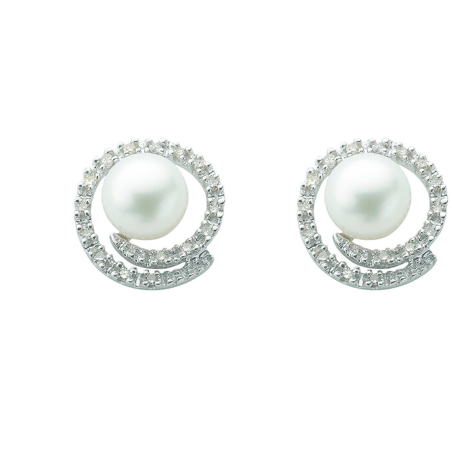 Freshwater Pearl and Diamond Stud Earrings 9ct White Gold 12mm Diameter Hallmark