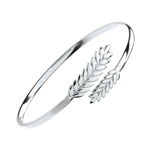 Sterling Silver Barley Leaf Ladies Oval Bangle Hallmarked