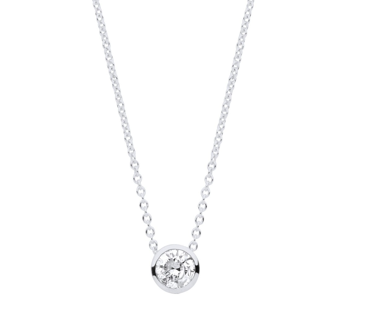 18ct White Gold 0.25ctw G-SI Rubover Diamond Necklace (18in/45cm) Chain