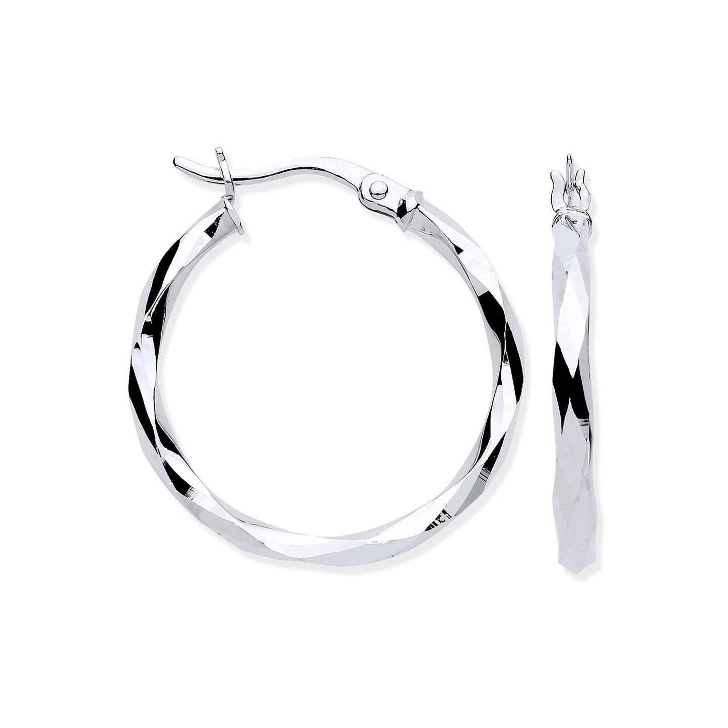 White Gold Hoop Earrings 22mm Faceted Polished Hoops Hallmarked