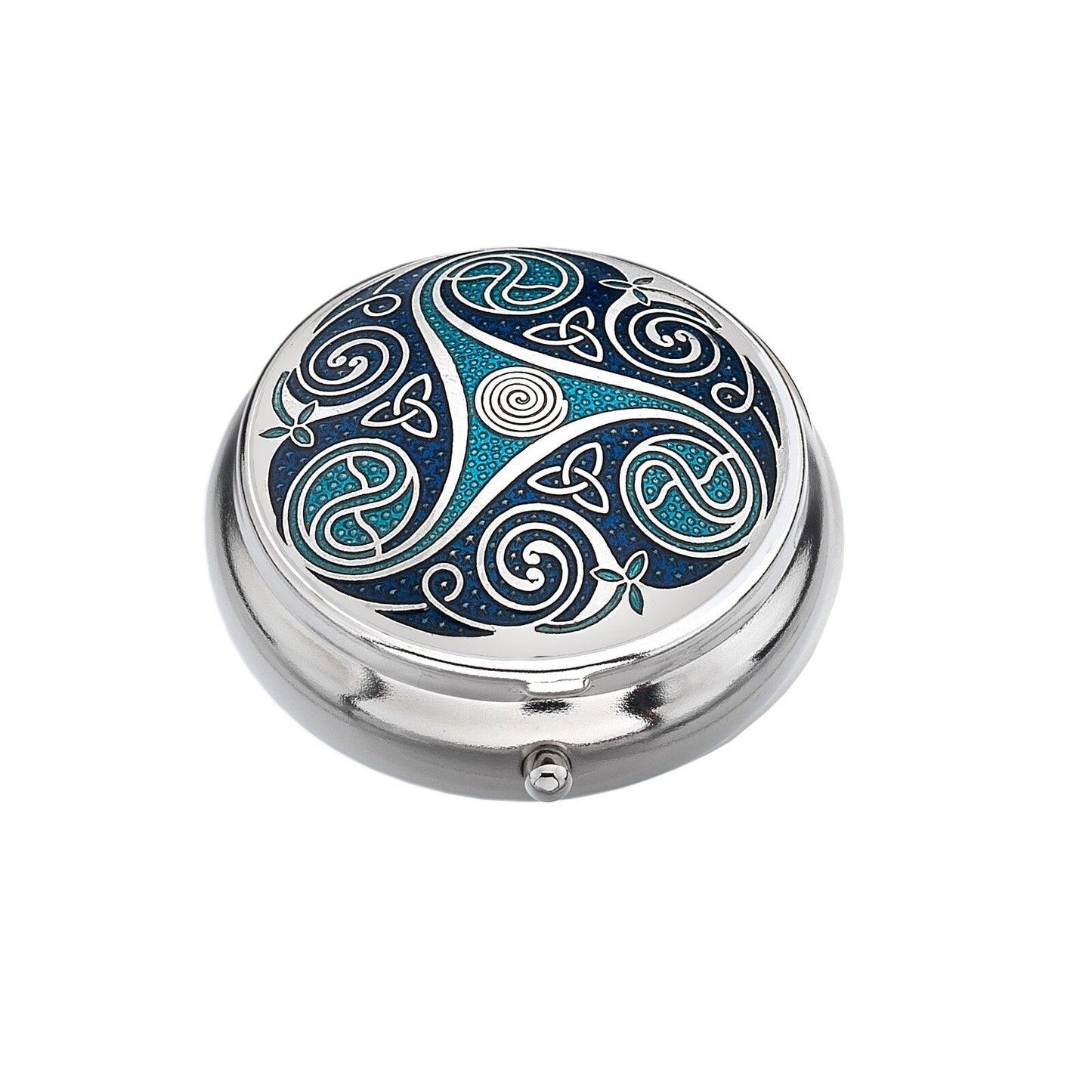 Pillbox Silver Plated Celtic Triskele Durrow Blue Brand New and Boxed
