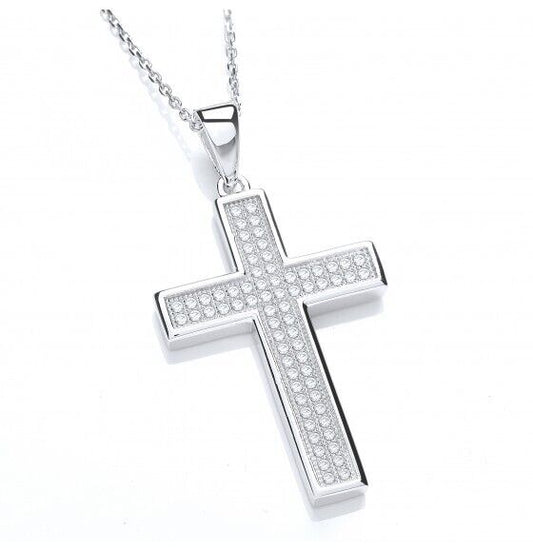 Pave Cross With Chain Solid Sterling Silver Luxurious Packaging