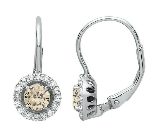 Citrine Hoop Drop Earrings Solid Sterling Silver Rhodium Plated 925 Hallmark