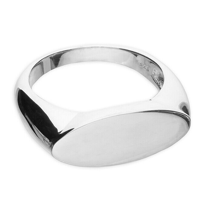Narrow Oval Signet Ring Solid Sterling Silver 925 Hallmark Sizes M - S