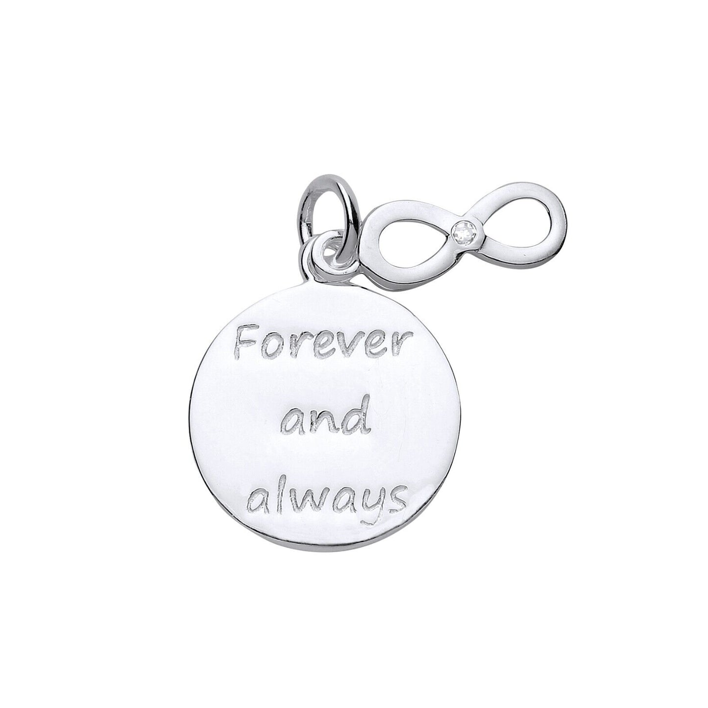 Diamond Infinity Message Pendant Sterling Silver Hallmarked Forever and Always