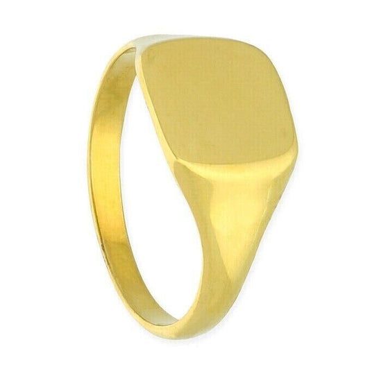 24k Yellow Gold Men's Cushion Signet Ring on Solid Sterling Silver Size M - Z