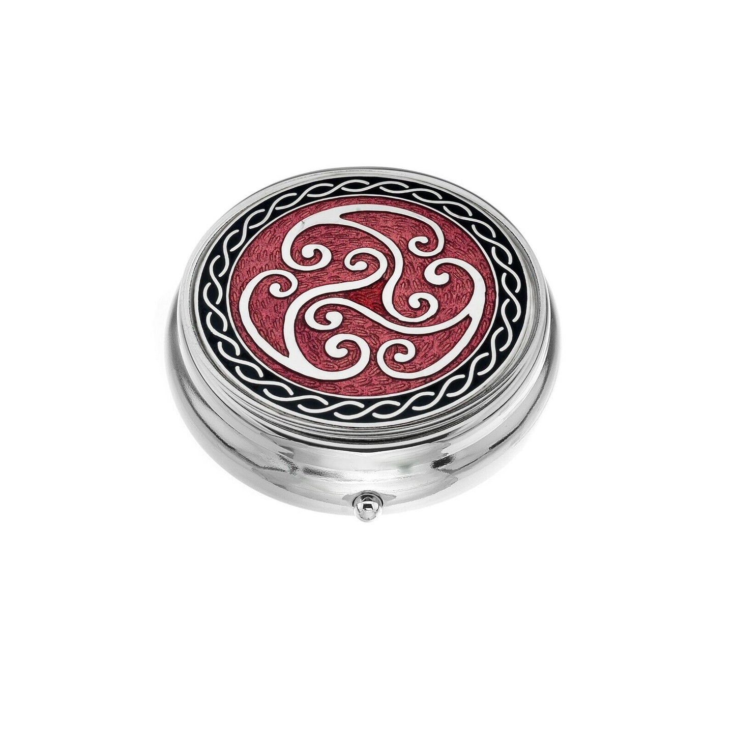 Large Pill Box Silver Plated Celtic Triskele Coils Red Brand New & Boxed