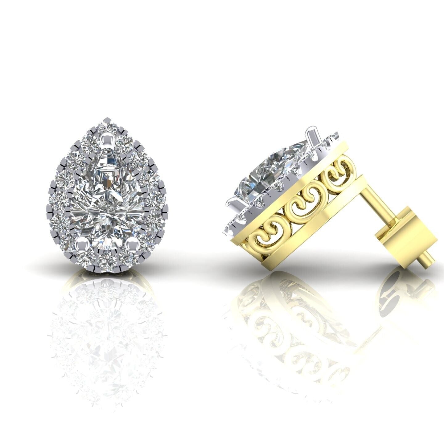 Zircon Pear Cluster Stud Earrings Solid 9ct Yellow Gold Hallmarked