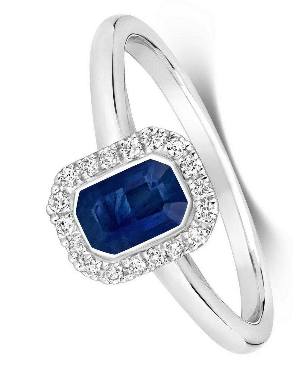 Real Sapphire and Diamond Ring 9ct White Gold Cluster Engagement Size J - Q
