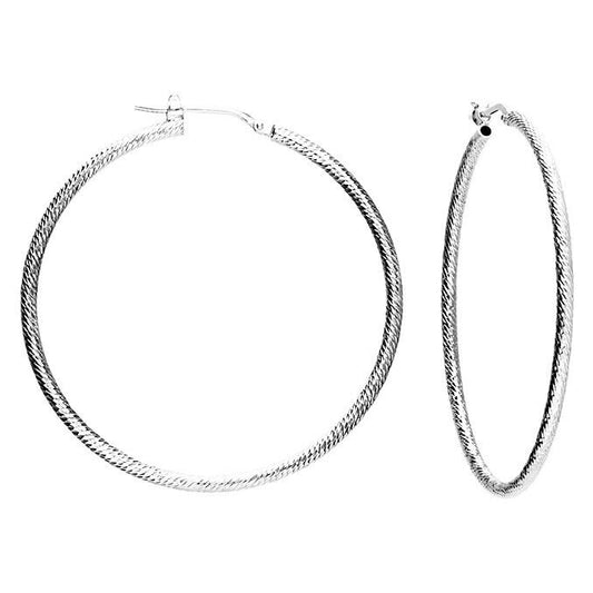 Large Hoop Earrings 40mm Diamond Cut Twist Design 925 Sterling Silver